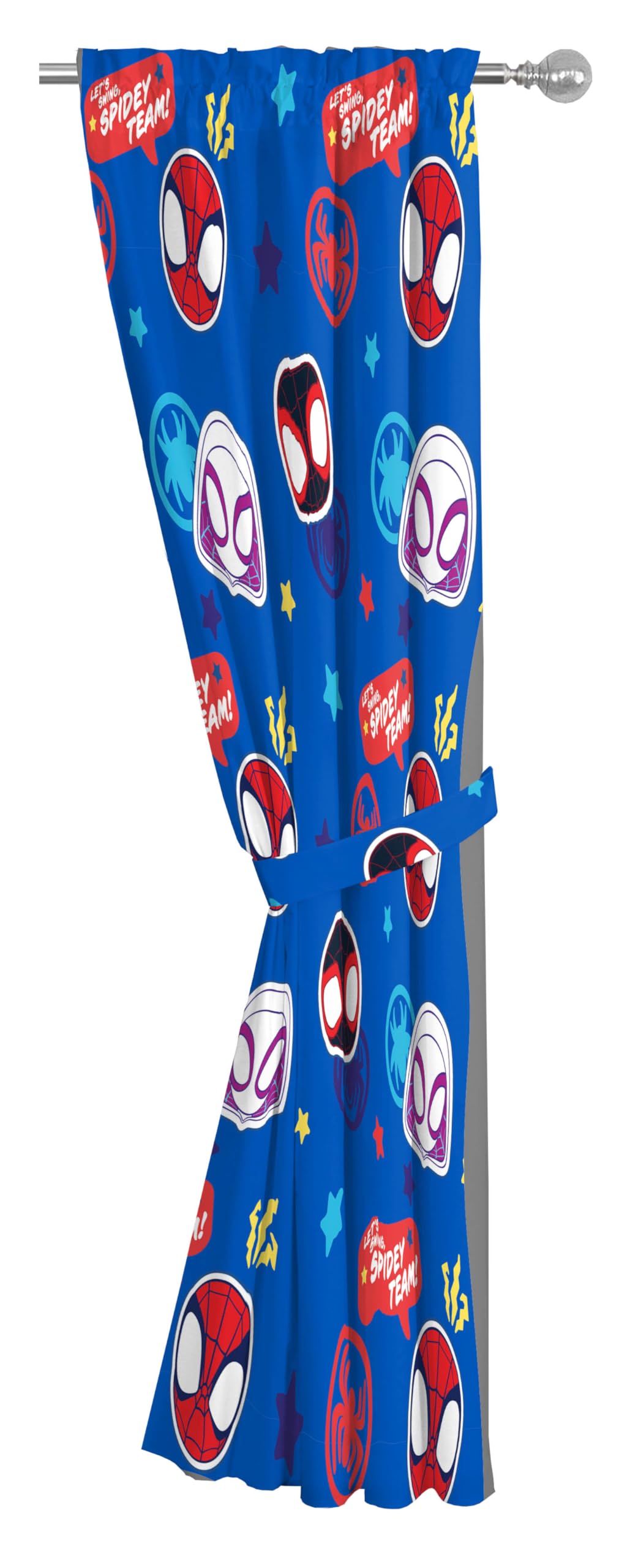 Disney Spidey & His Amazing Friends Kids Curtains - 2-Panel Set With Tiebacks, 42x84 Inches, Blue, Microfiber