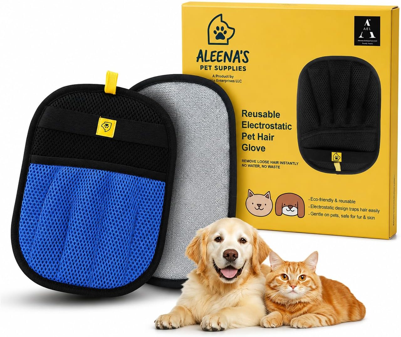 2Pcs Pet Hair Removal Glove – Reusable 5-Finger Electrostatic Fur Remover for Cats & Dogs – Washable Multi-Surface Cleaning Glove (2Pcs_Black & Gray)