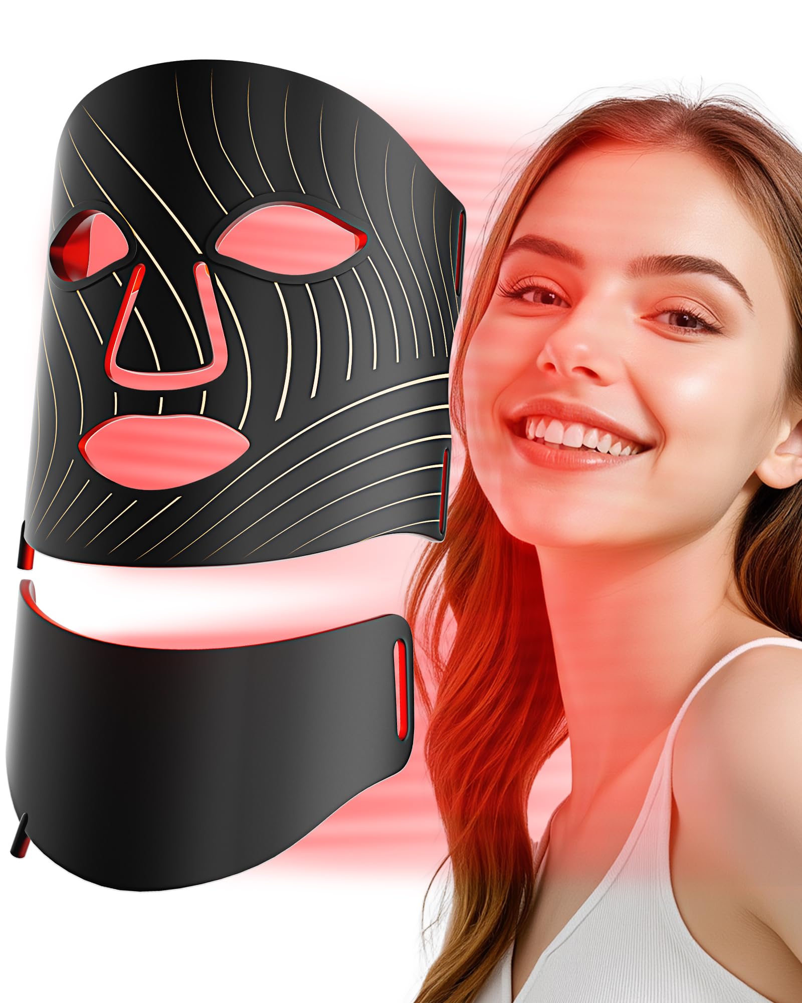 tinkoola Red Light Therapy for Face,LED Face Mask Light Therapy,LEDs Face Mask & Neck Mask Red Wavelength,Rechargeable Ergonomic Design for True Skincare at Home (Black)