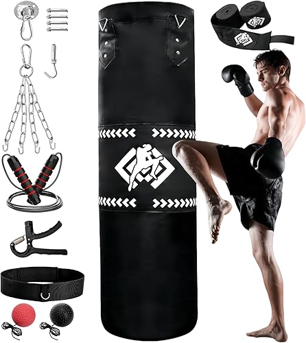 ZOOFOX Saco de boxeo para adultos, bolsa pesada de 4 pies con cadenas y envolturas de mano para principiantes, bolsa de boxeo 5 en 1 para