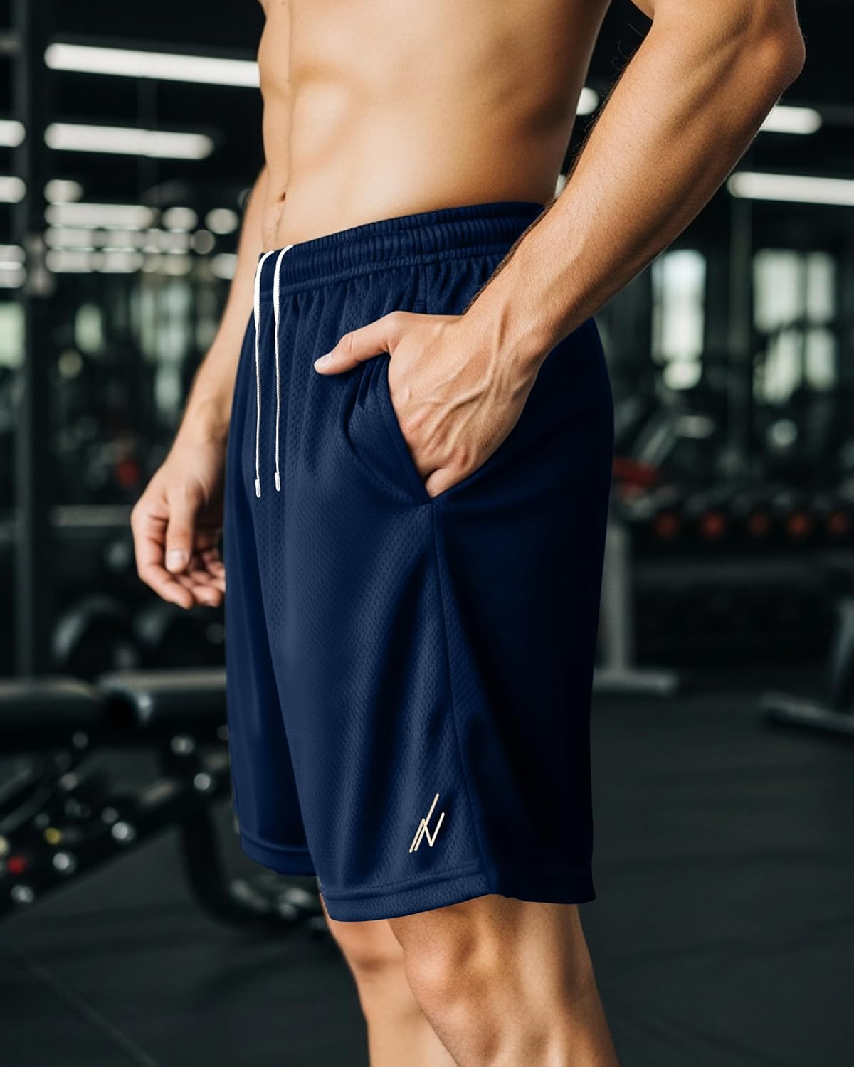 NY Threads Mens Athletic Shorts 2 Pack Quick Dry Lightweight Running Workout Gym Shorts with Pockets Medium Medium Grey / Navy image 3 of 6 B0CSN8MRPW