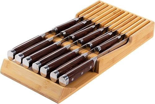 Midoriwood - Organizador de cajones de bambú para cuchillos, bloque de cuchillos con protección de cuchilla, soporte para cuchillos de cocina para