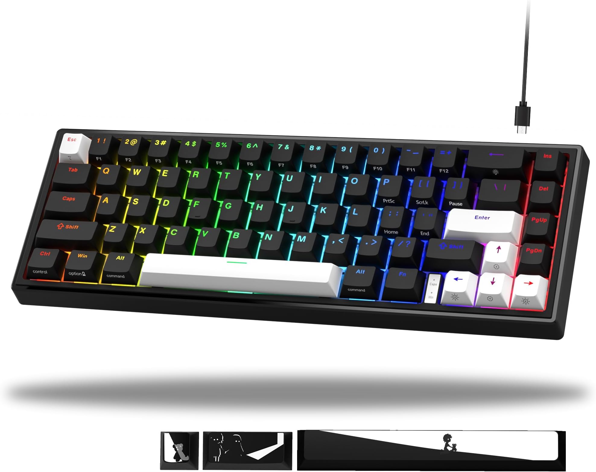 V-K66 60% Mechanical Gaming Keyboard, Gasket Mounted, Wired LED Backlit with Arrow Keys - Black and White