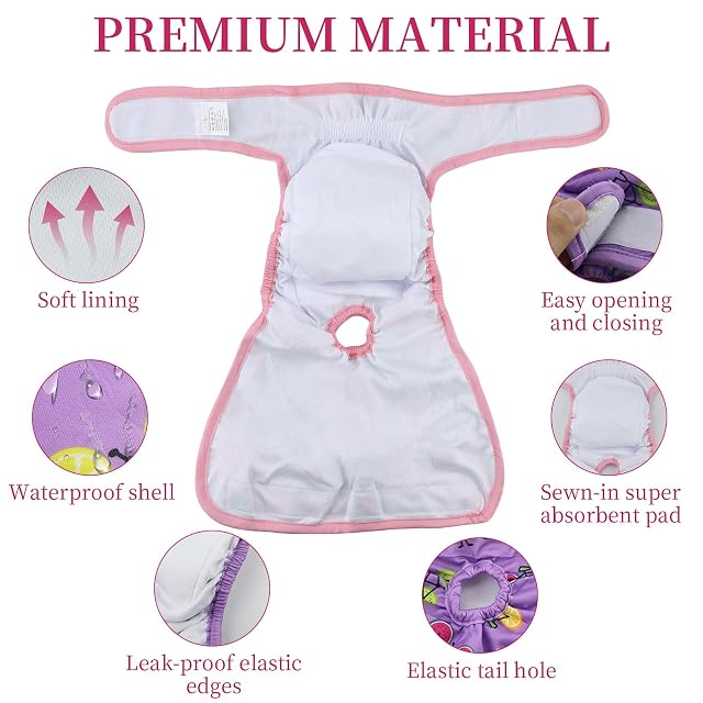 Foto 7 de 7 de 3 Piezas Pañales Perras Lavables Reutilizables Talla L,Alta Absorción y correas Ajustables Pañales…