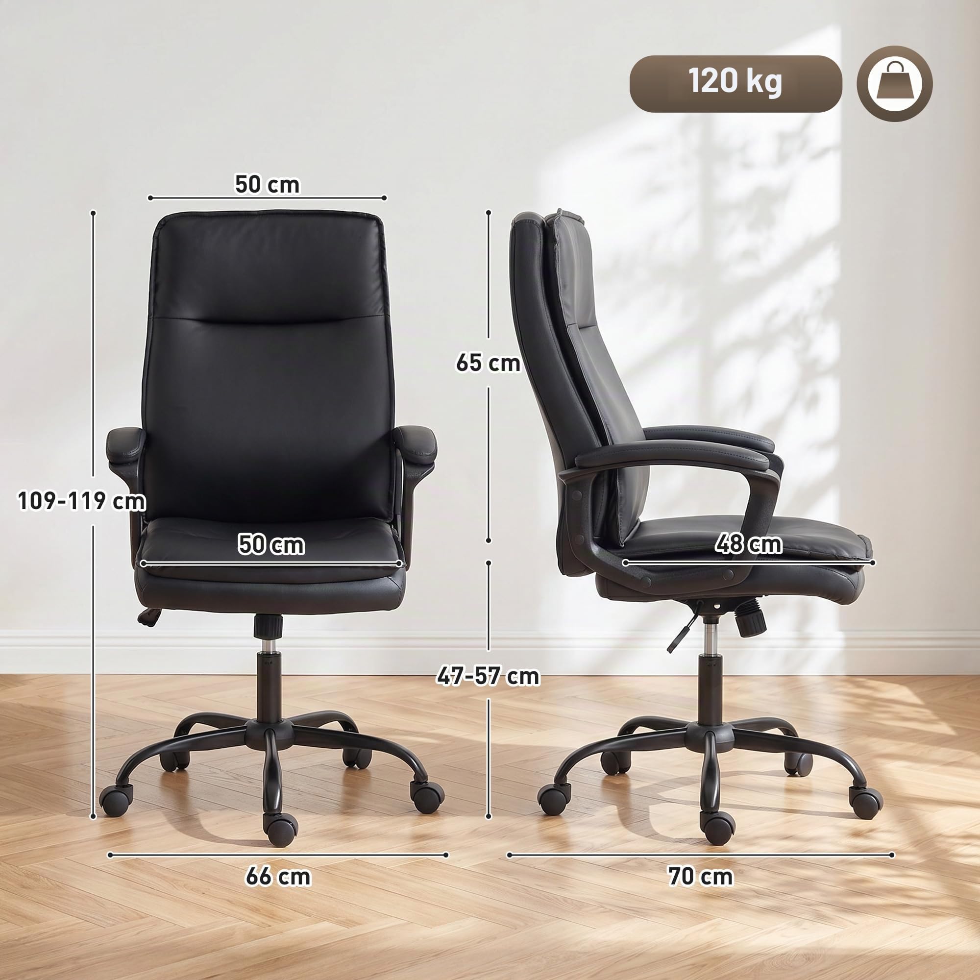 HOMCOM Chaise Bureau Ergonomique, Fauteuil de Bureau, Noir