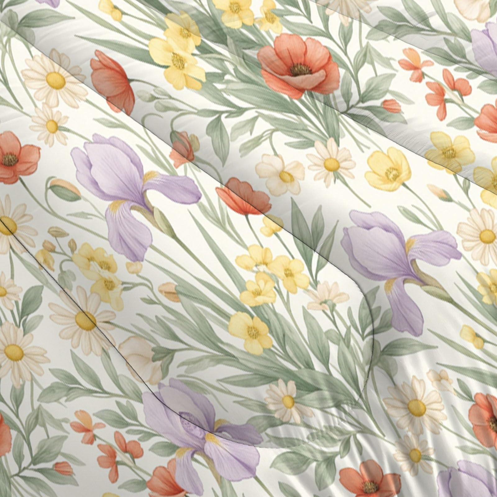 Trapunta Semplici Fiori Di Papavero Prato, Piumino Singolo 4 Stagioni | 140X200 Cm Con Federa 50X80, Piumone Leggero In Microfibra, Trapunta Reversibile Piante Rurali Ad Acquerello, Beige