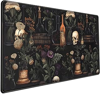 قاعدة ماوس بتصميم ممتد بطابع عتيق وحجم كبير للغاية لحماية سطح المكتب للكمبيوتر واللاب توب، قاعدة للوحة المفاتيح والماوس، بتصميم نباتات خضراء داكنة على خلفية باللون الأسود، مقاس 80 × 40 سم