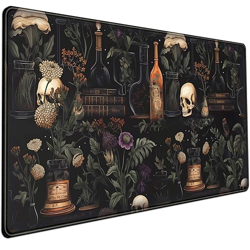 Vintage Aesthetic Desk Mat Black Academia Desk Mouse Pad XL Extended Large Gaming Desk Mousepad Mystical Green Plant Computer Laptop Keyboard and Mouse Mat Desktop Protector Mat 31.5 x 15.8 in - Dark Theme