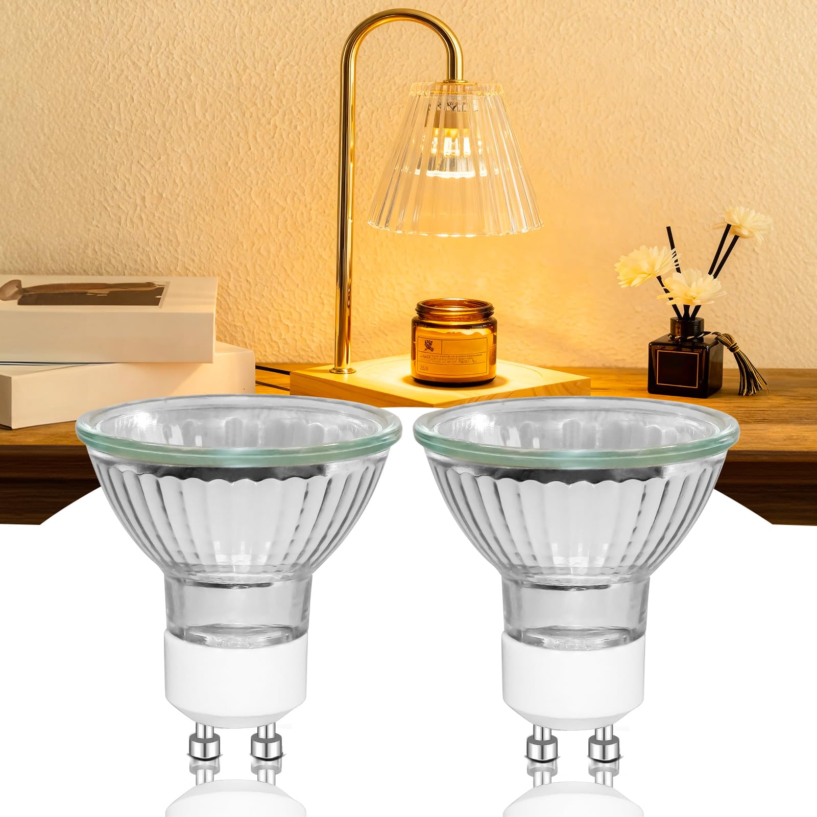 Candle Warmer Lamp Bulb GU1O 50W Dimmable, 230V 500LM Warm White 2800K Spotlight Bulbs 2 Pin, 45° Beam Angle, MR16 Reflector Bulb for Wax Melt Lamp, Wax Burner, Recessed Ceiling Light, 2 Pack