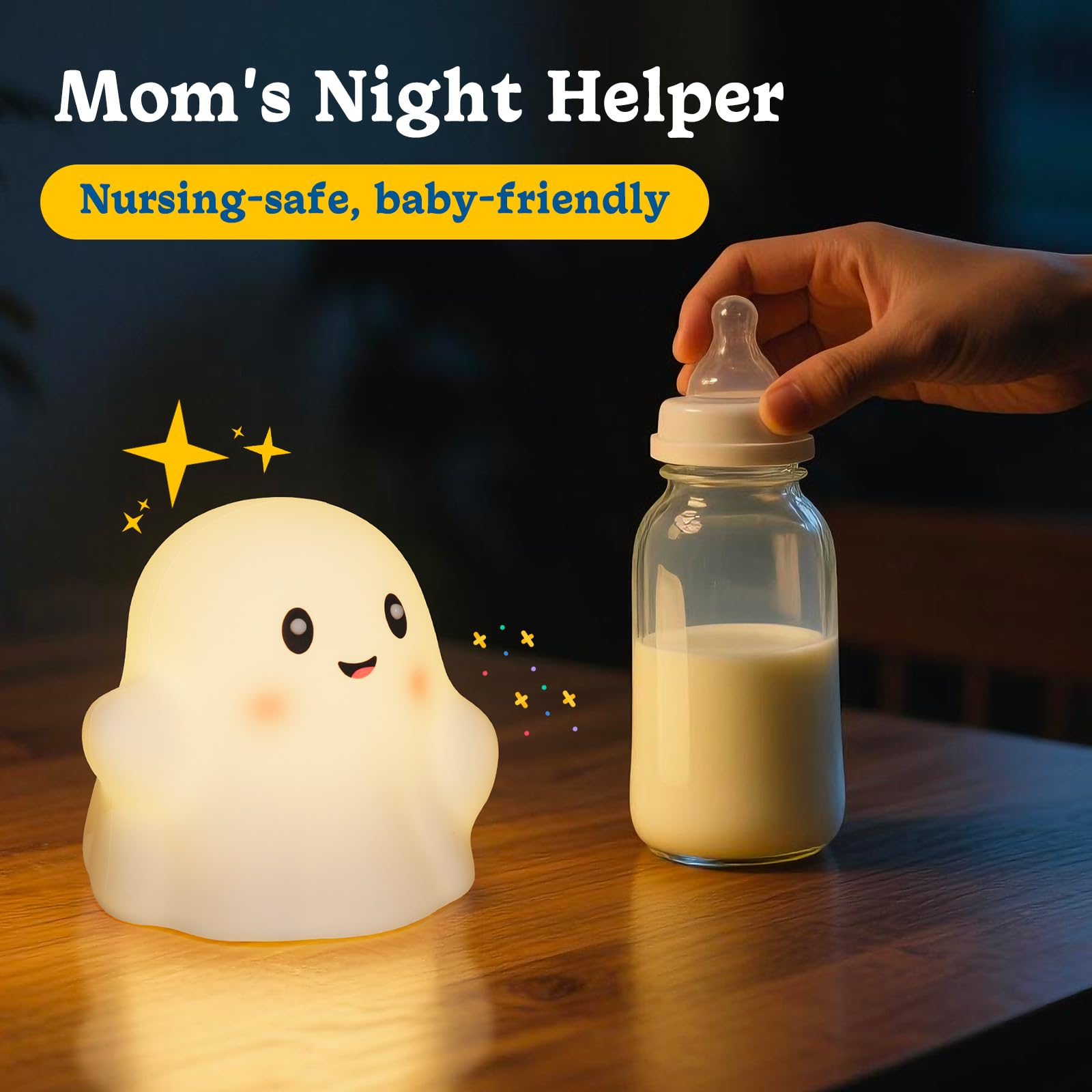 Luce notturna fantasma per bambini, simpatica lampada per cameretta dei bambini, con 19 suoni interattivi, 3 modalità di illuminazione e timer da 30 minuti, luce notturna ricaricabile in