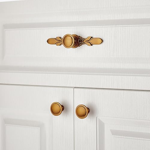Miniatura 5 de Paquete de 10 pomos de latón antiguo de 1.22 pulgadas con placas, gabinete de cocina, oficina, baño, tocador, cajón, pomos de armario y puerta de