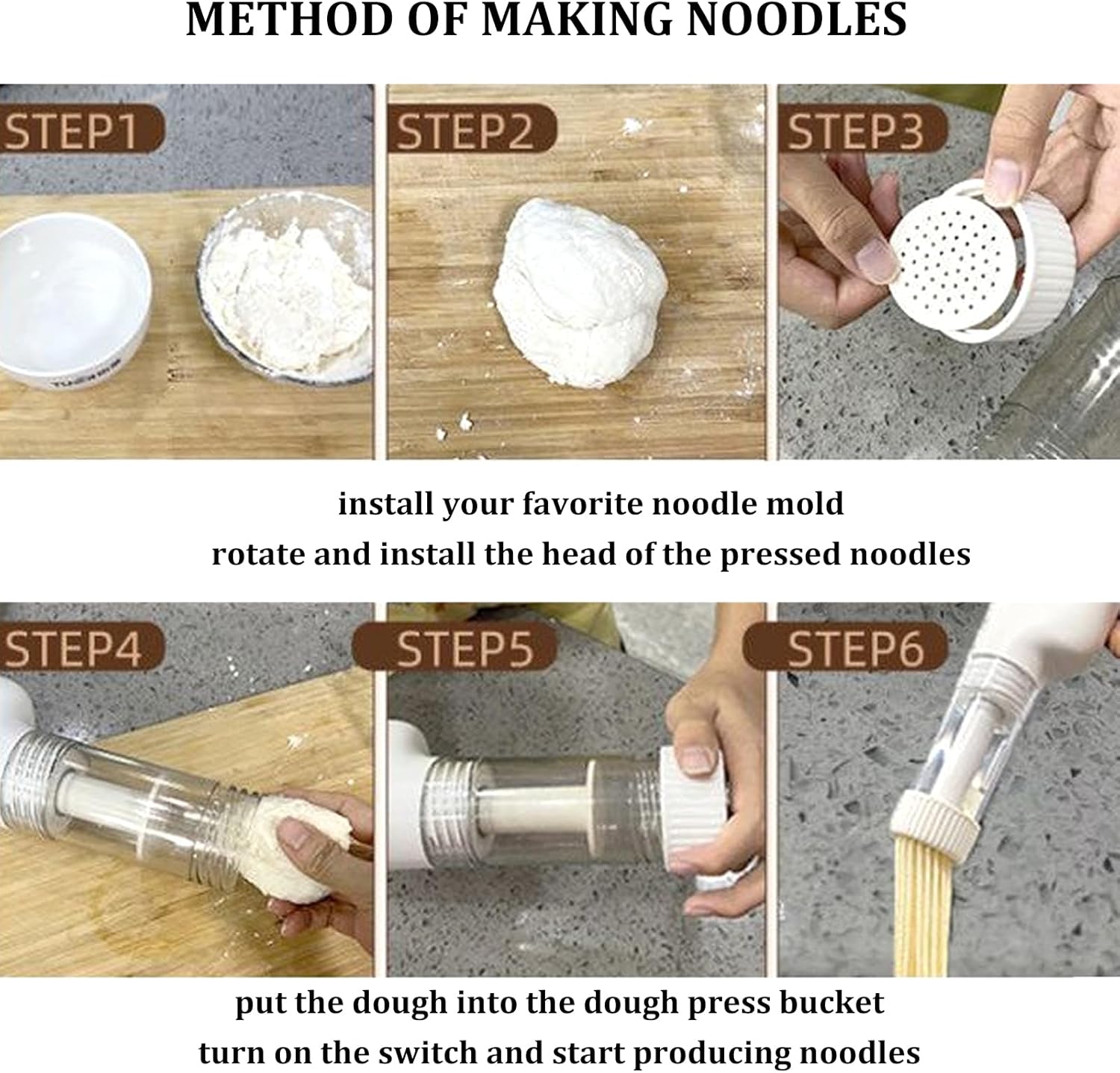 Handheld Electric Noodle Machine,6-in-1 Cordless Pasta Maker Machine,Italian Noodle Making Machine with Mold and Cutting Tools,Electric Pasta Maker Machine,White