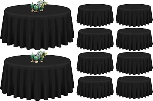 Miniatura 1 de Paquete de 10 manteles redondos negros de 90 pulgadas de poliéster lavables para mesas redondas, resistentes a las manchas y a las arrugas, mantel