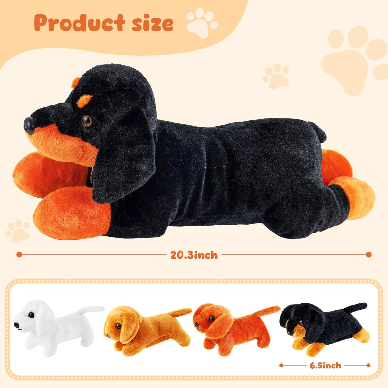5 Pcs Dachshund Dog Plush Mommy Stuffed Animal with Baby Plush Sausage Dog Soft for Christmas Girls Birthday Xmas Bedtime Gift Chair Bolster Nursery Decor(Lying Dachshund)