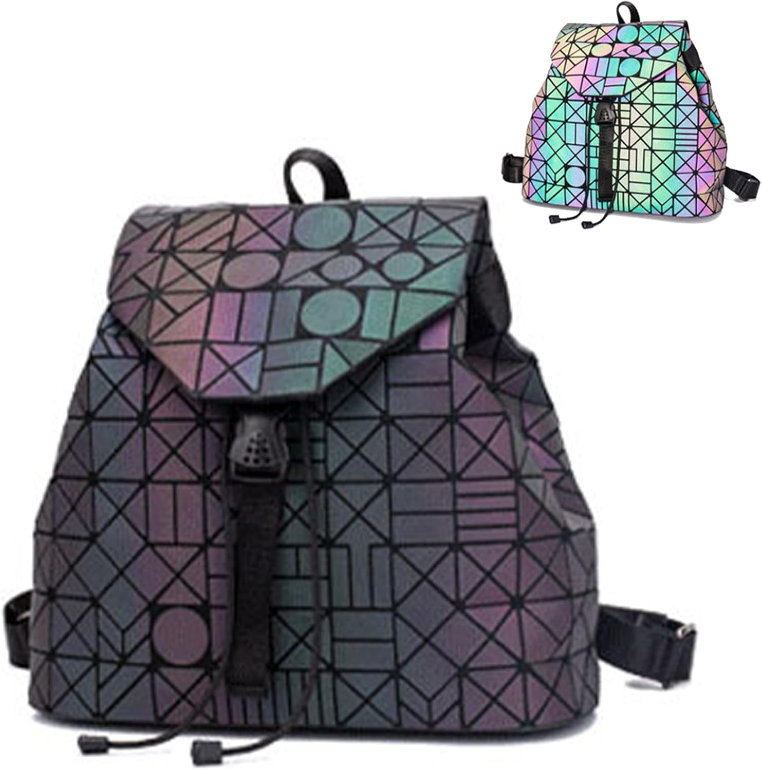 Ulalaza Geometric Backpack Holographic Reflective Backpacks Fashion Backpack