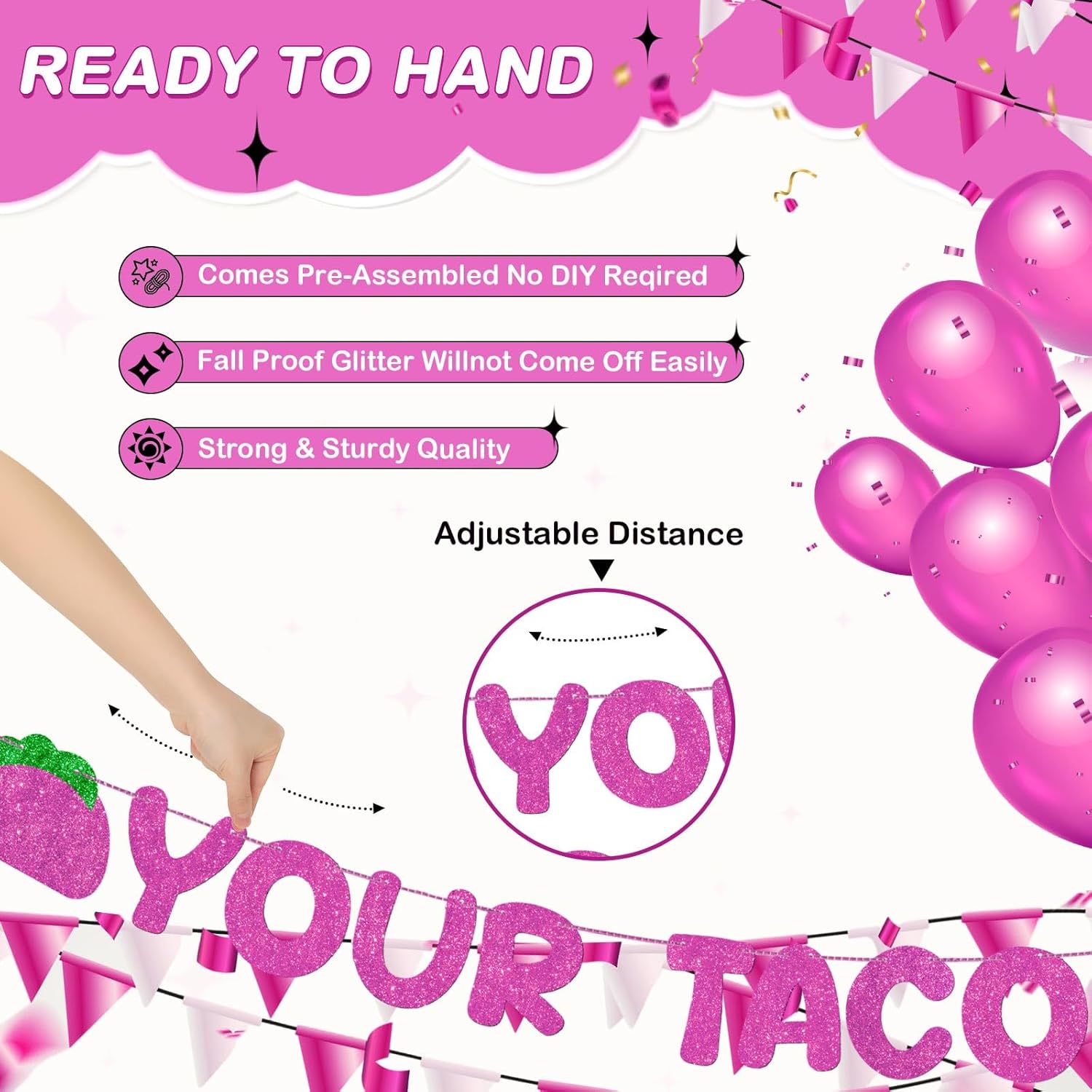 Breling Pre-strung Your Taco Is off the Menu Banner Glitter Funny Bachelorette Party Decorations Sign for Wedding Party Gifts Ideas Home Wall Door Outdoor Supplies(Hot Pink)