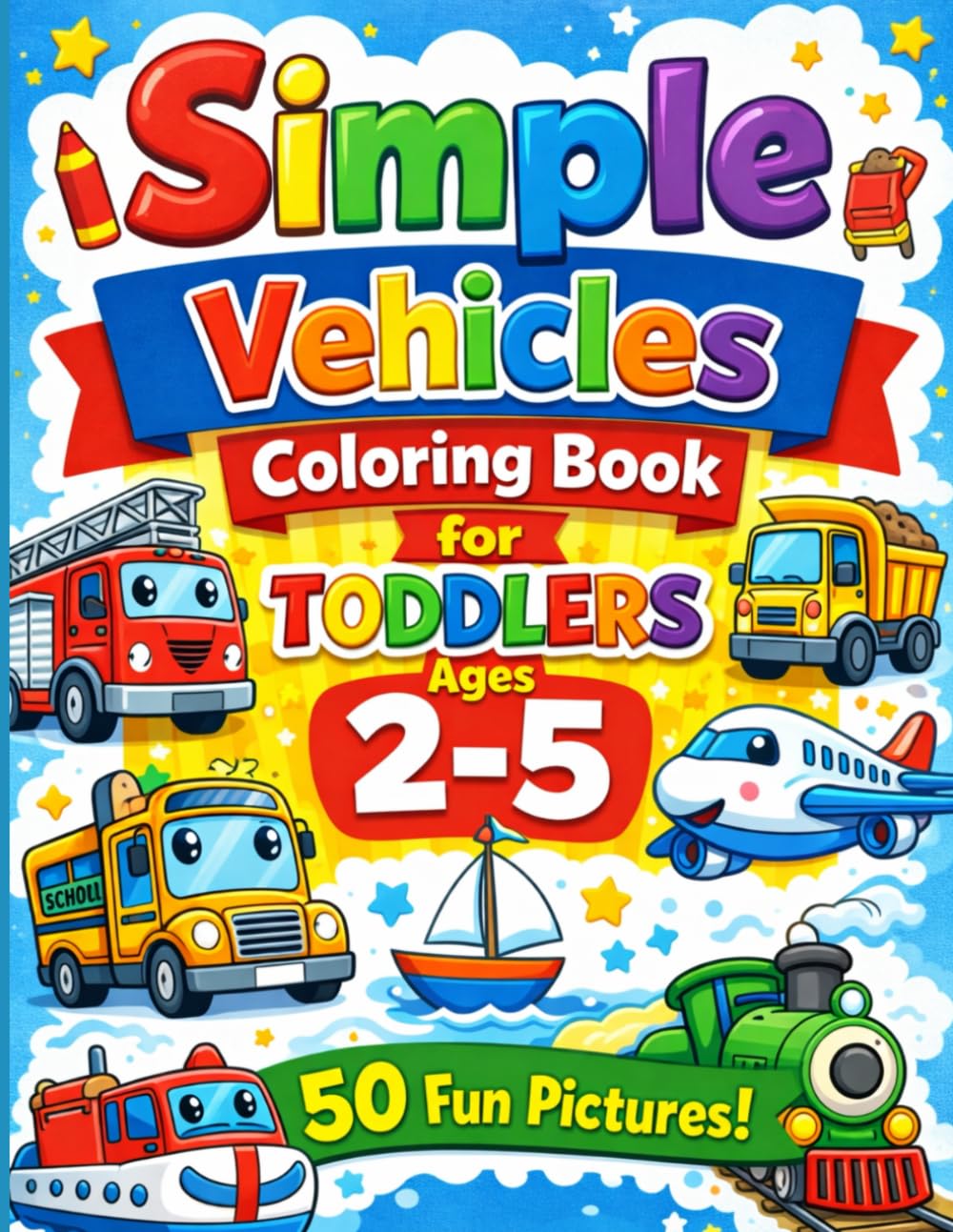 Simple Vehicles Coloring Book for Toddlers Ages 2–5: Big, Easy & Cute Vehicle Designs for Little Hands (Little Hands Coloring Book Series)