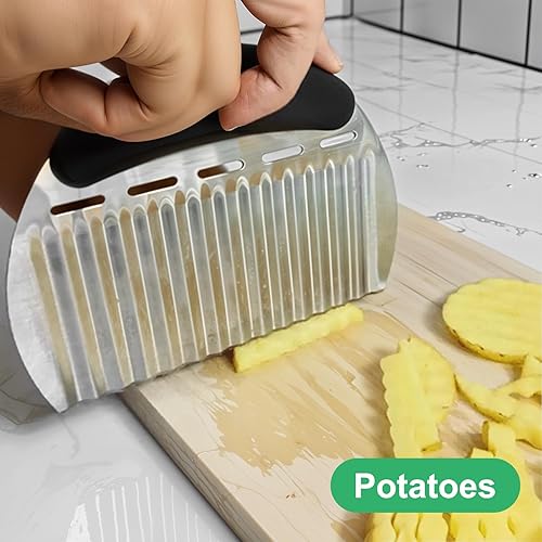 Miniatura 3 de 2 piezas de cortador de arrugas grande para papas fritas francesas, cortador ondulado de alta resistencia, cortador de chips de acero inoxidable,