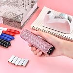 1pcs Bling Crystal Stapler with 1000 Staples Handmade Diamond Stapler Clay Rhinestones Machine Cute Staplers Pretty Office Stationery Kit (Pure Pink)