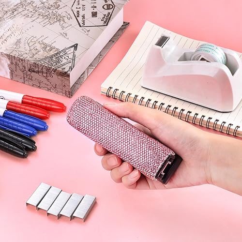 Miniatura 4 de 1 engrapadora de cristal brillante con 1000 grapas hecha a mano, máquina de diamantes de imitación de arcilla, bonitas engrapadoras, bonito kit de
