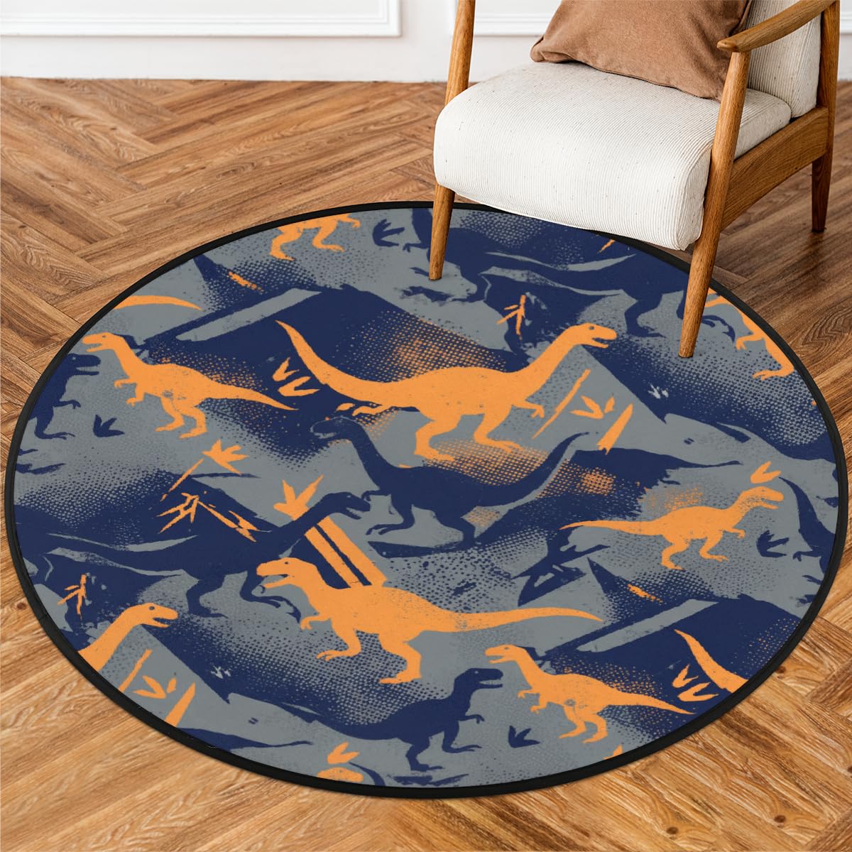 Tapis rond 160 cm lavable anti-taches pour table à manger et salon