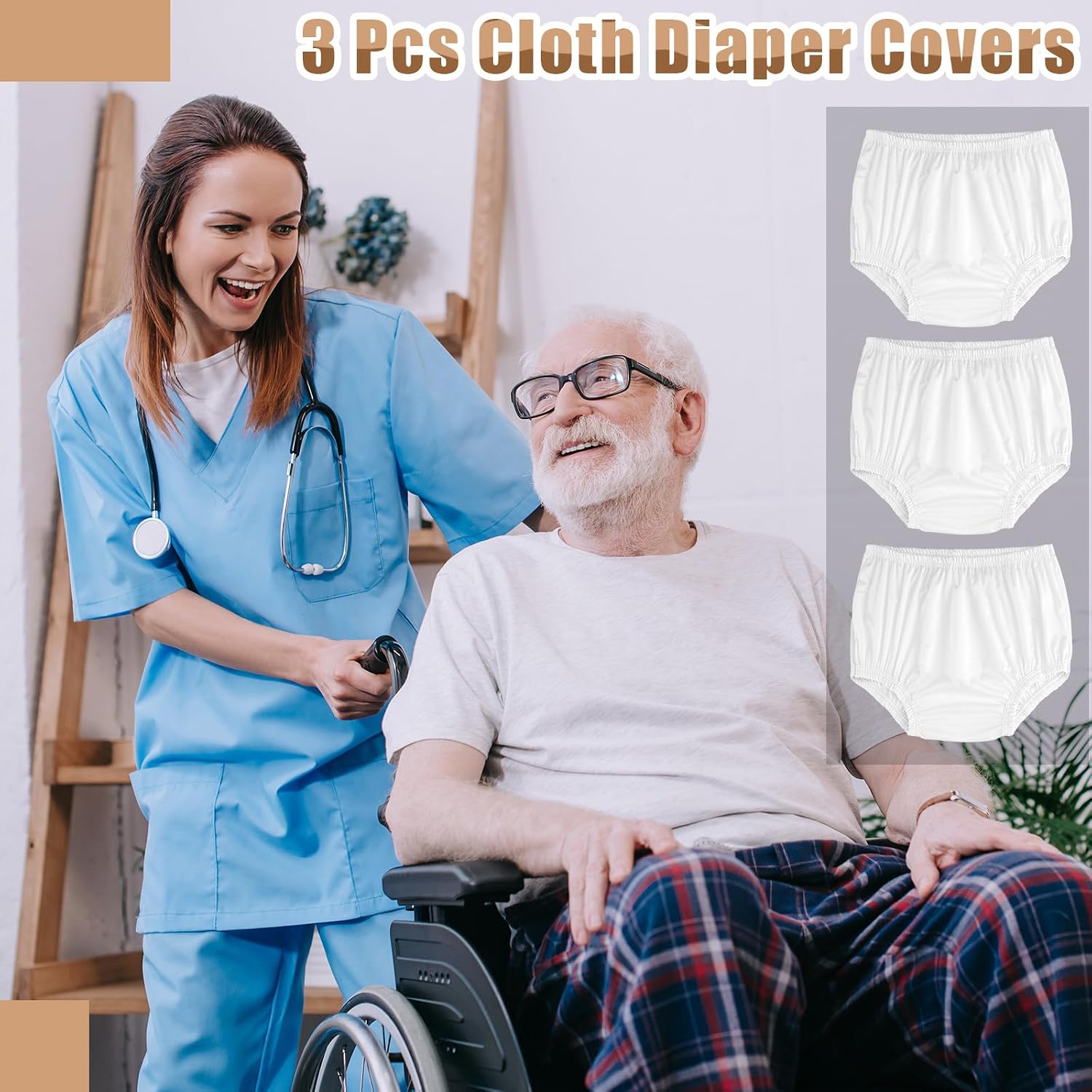 3 Pcs Cloth Diaper Covers for Adult Incontinence Cover Noiseless Leak-Protection Underwear Washable Reusable Diaper Cover for Disabled, Elderly, Postpartum (White,XXL)