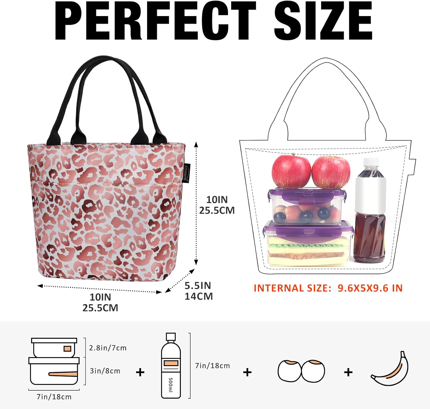 Aosbos Lunch Tote Bag, Insulated Lunch Box for Women, Leakproof Lunch Cooler Purse for Work, Pink Leopard Print - Image 2