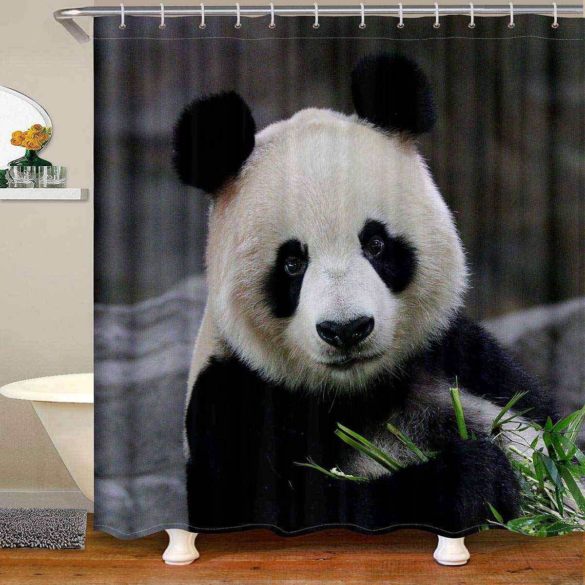 Rideau de douche panda anti-éclaboussures 180 x 180 cm pour baignoire