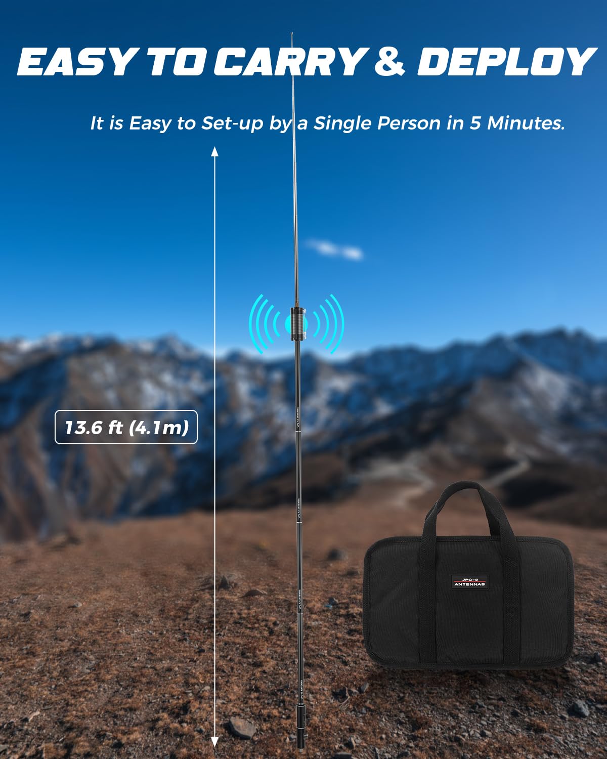 JPC-12 Antenas HF para Radio jamón con regulador Deslizante 7MHz-50MHz, Antena Vertical Hf de 40 m-6 m, 8 Bandas para Exteriores de 4,1 Metros (M10)