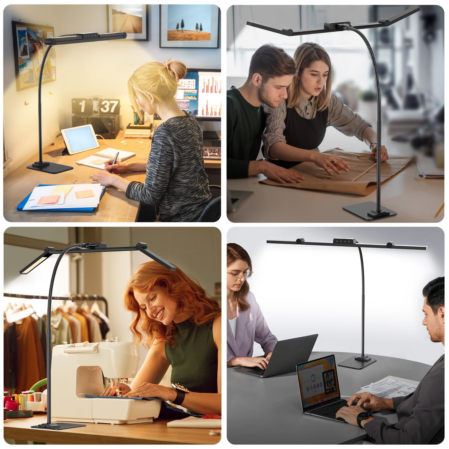 KableRika Lámpara Escritorio LED, 24W Flexo Escritorio con Base, Luz de Arquitecto Regulable, luz monitor con Temporizador, 1500 lúmenes para Leer, Estudiar y Oficina en el Hogar