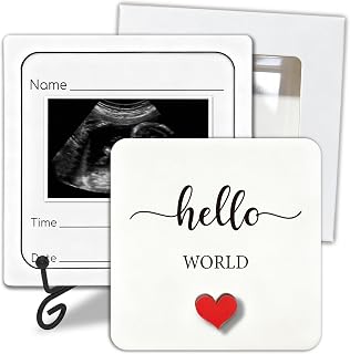 Wooden Pregnancy Announcement Ivory White, Hello World, Writeable Creative Ultrasound Keepsake Frame, Baby Birth Announcement, Surprise Gift Sign for New Parents Pregnancy Reveal Gift