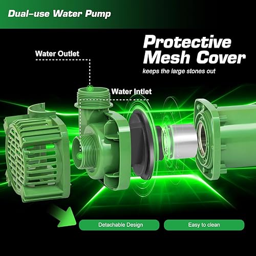 Miniatura 3 de Prostormer Bomba sumergible de estanque de 110 HP, bomba de agua de alto flujo de 3300 GPH con altura de elevación de 9 pies, bombas de jardín, para