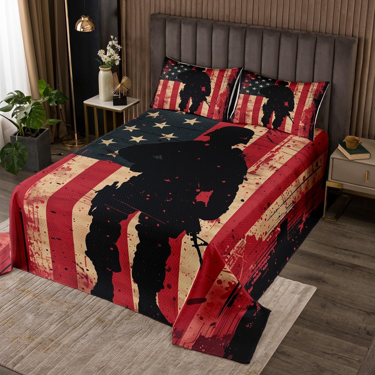 jejeloiu Military Army Bedspread Twin Size Kids American Flag Coverlet Set for Boys Girls Teens Vintage Quilted Coverlet Soft Lightweight Microfiber Room Decor