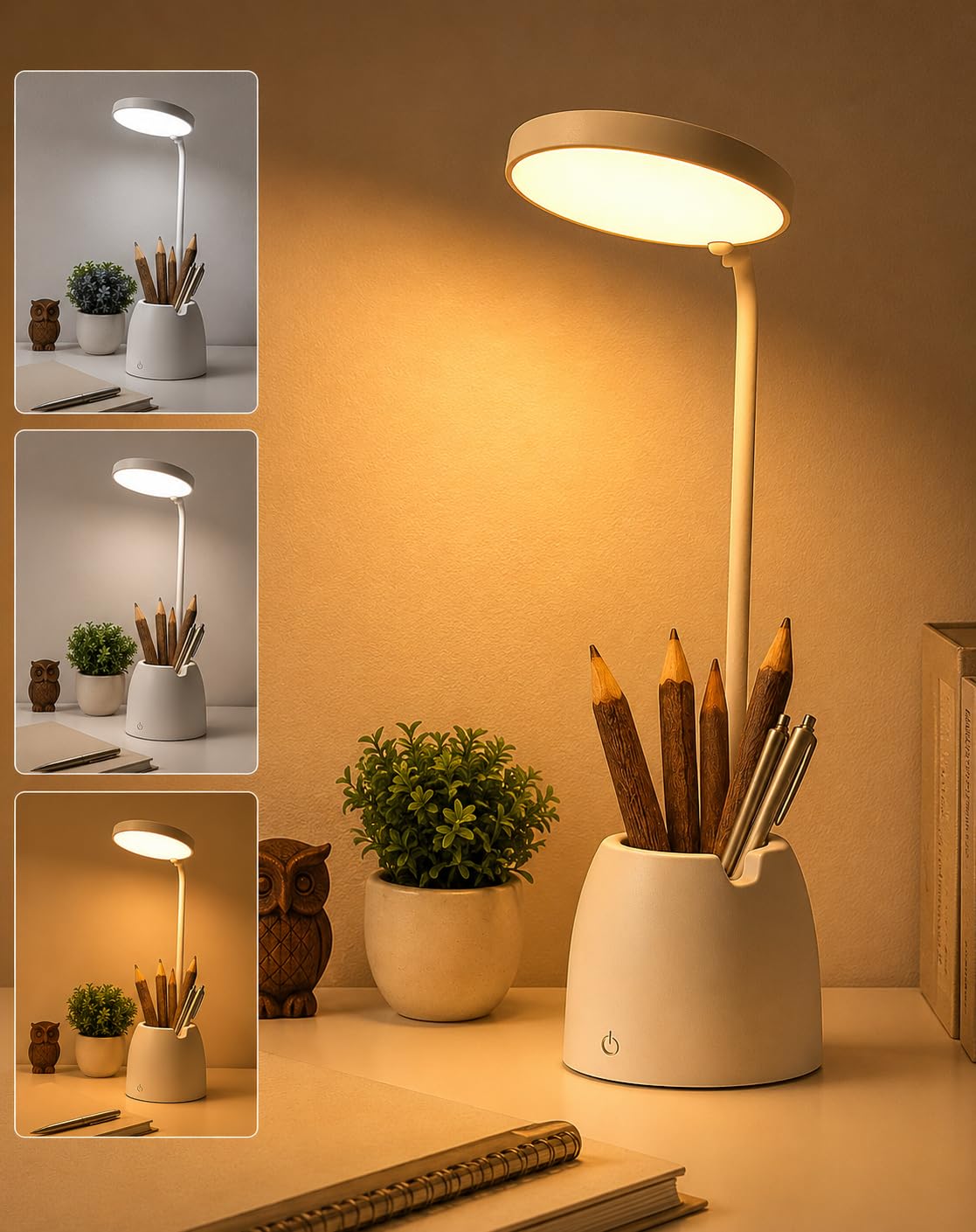 BKK Rechargeable LED Study Table Lamp with Touch Sensor, 3 Color Modes & Stepless Dimming, Portable USB Desk Light for Study, Reading & Bedside (Goosneck 45x11x10cm)-image-20