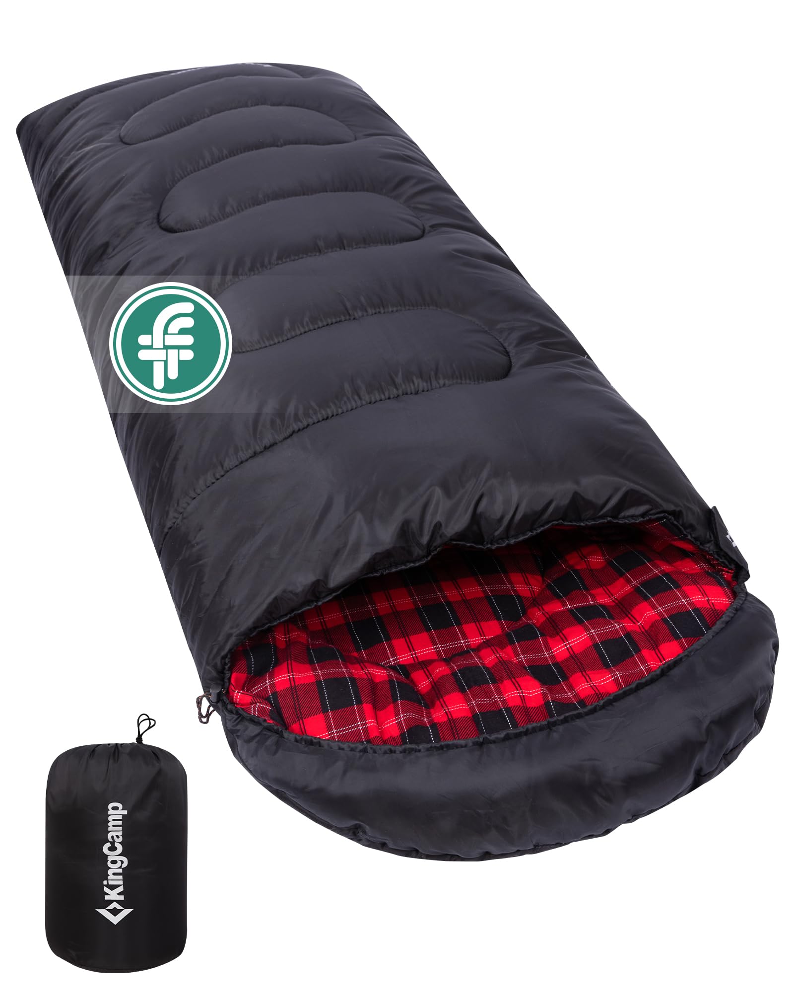 KingCamp Schlafsack für Erwachsene, kaltes Wetter & warm, XL, große und hohe Flanell-Schlafsäcke mit Kompressionssack, tragbar, wasserdicht, Zubehör für Outdoor-Camping