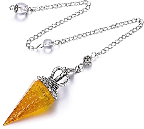 Miniatura 2 de Jovivi Péndulos de cristal de citrino natural para la radiestesia de adivinación, corona hexagonal puntiaguda, piedras de chip de resina curativas,