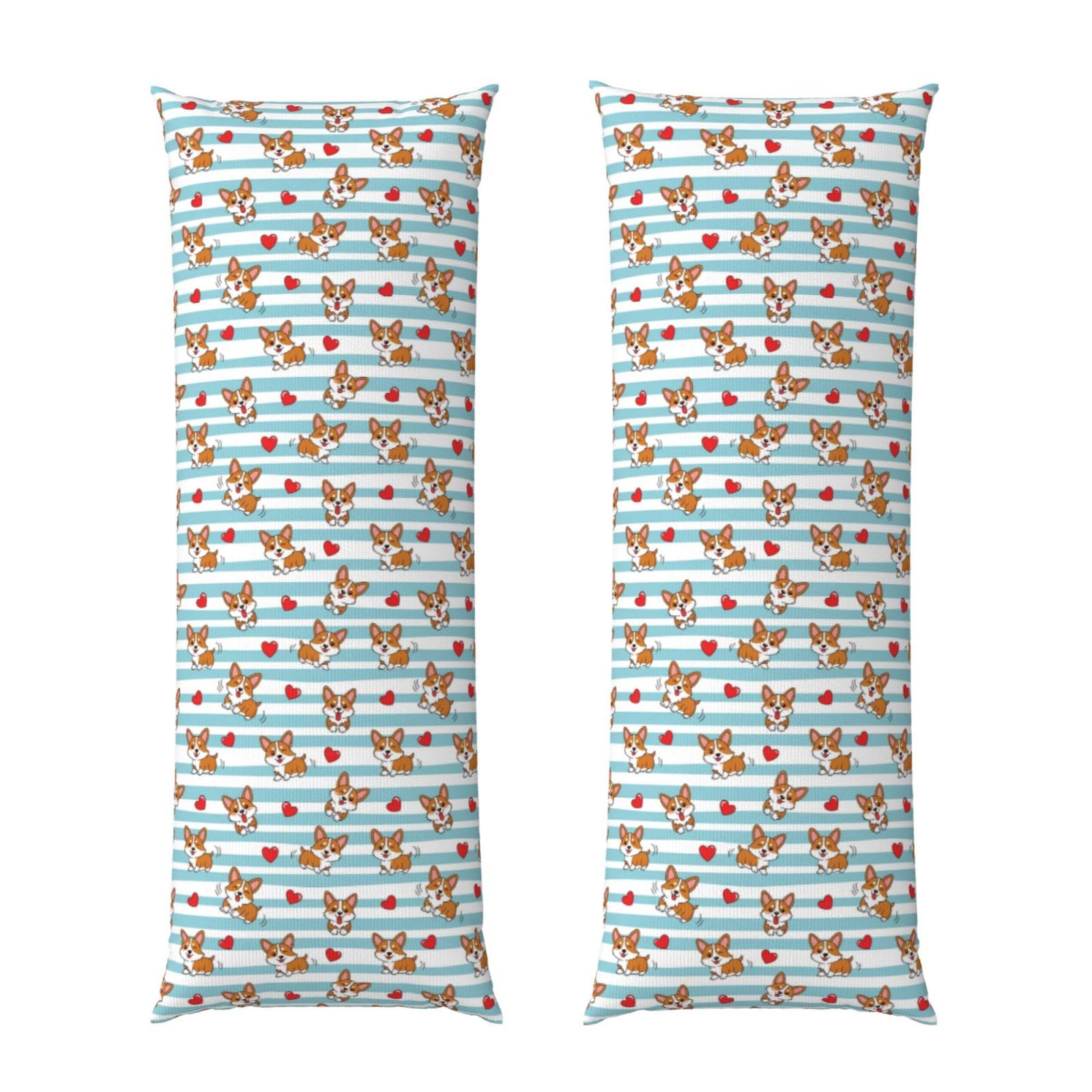 Body Pillow Cover 20x54 Inch, Cute Cartoon Lovely Corgi Dogs and Hearts, Luxury Cozy Long Pillowcase with Zipper, Softffy Rectangular Case for Couch Bed Home Hotel