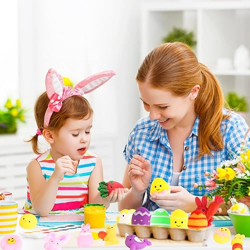 Miniatura 4 de SULOLI 24 juguetes blandos Mochi de Pascua, juguetes esponjosos para aliviar el estrés para niños, niñas, niños pequeños, rellenos de cesta de