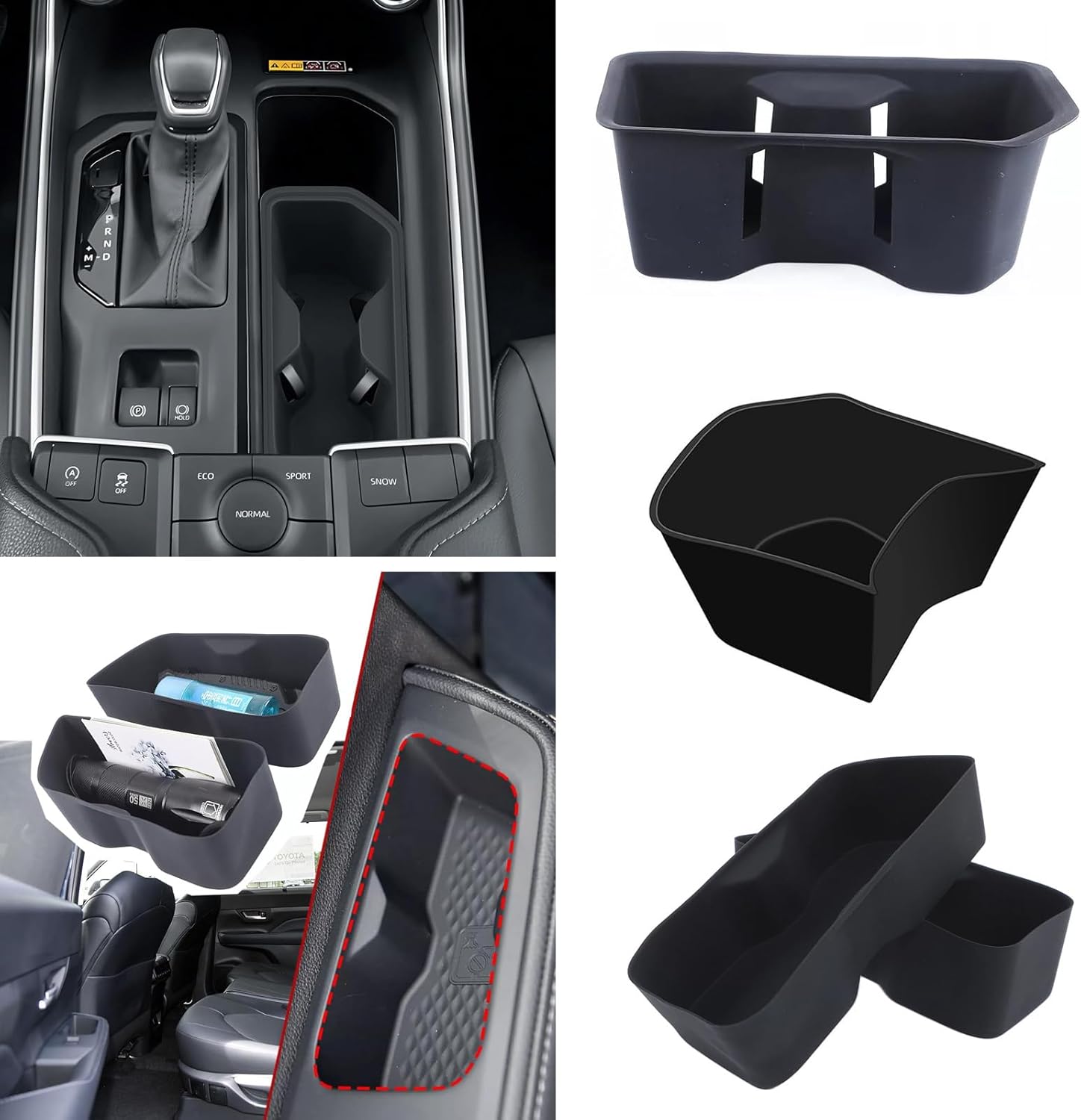 4PCS for 2024 2025 Toyot-a Grand Highlander Rear Car Door Container Silica Gel Pad and Center Console Front&Small Cup Holder Inserts Handle Storage Slot Pad Internal Modification Accessories