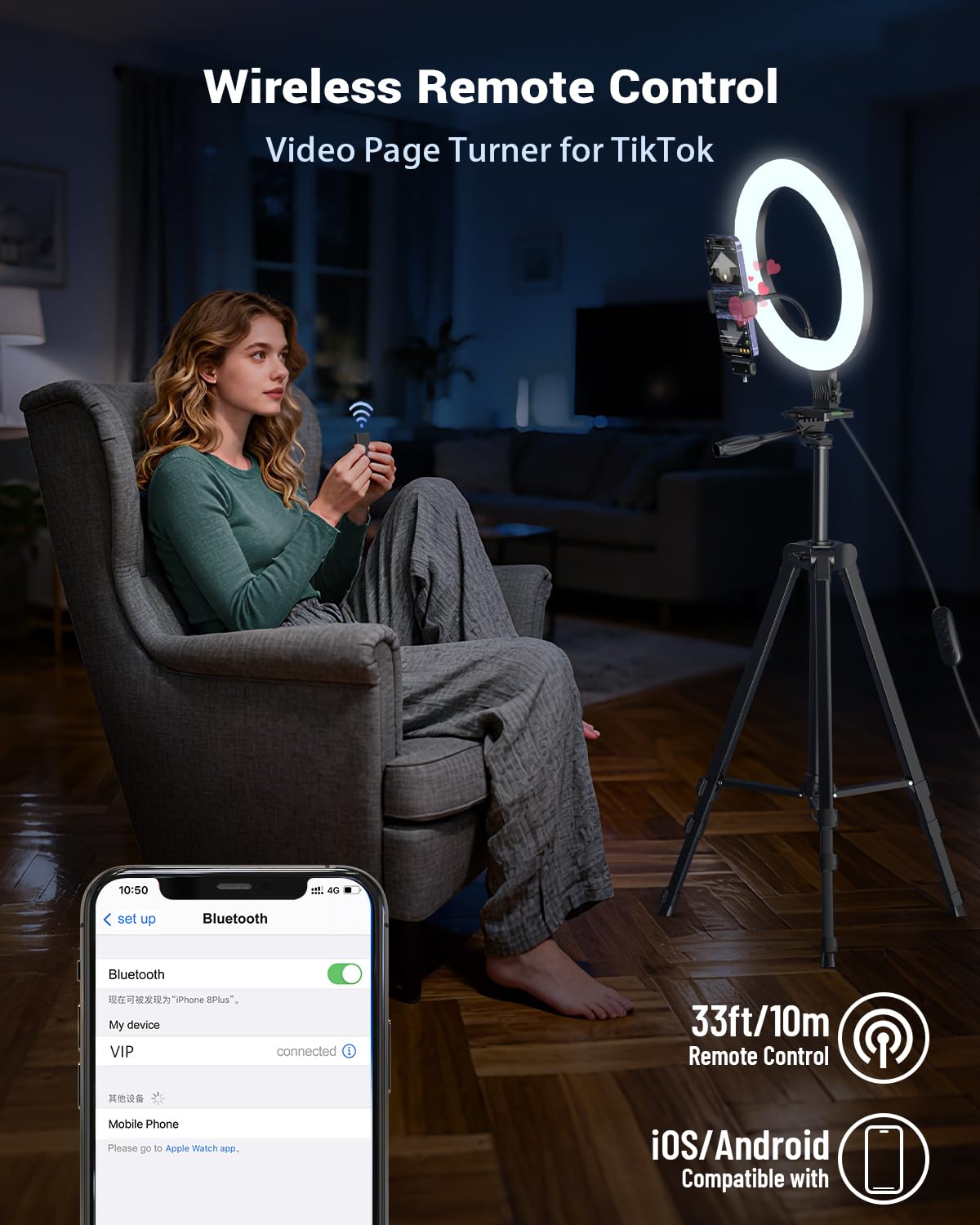 Kit di vlogging per iPhone/Android, anello luminoso per selfie da 25,4 cm con supporto, treppiede estensibile da 147 cm, treppiede da tavolo, microfono wireless, kit base per YouTube, Creatore di