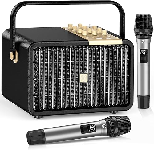 Máquina de karaoke profesional L400 con 2 micrófonos inalámbricos UHF para adultos, sistema PA de altavoz Bluetooth de pico de 320 W con ajuste de