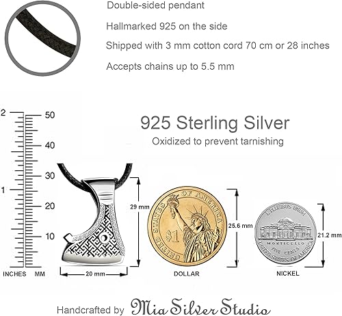 Miniatura 5 de Viking Axe Necklace 925 Sterling Silver - Thors Hammer Mjolnir Pendant Necklace - Celtic Pagan Norse Nordic Scandinavian Jewelry for Men - Handmade
