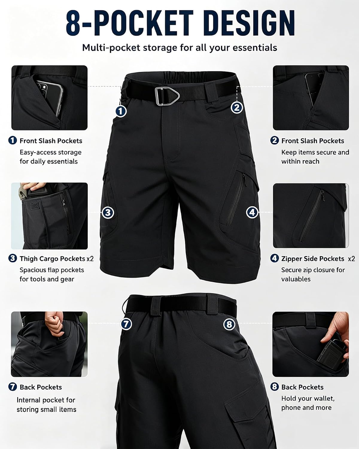 Men’s Tactical Cargo Shorts with Pockets Lightweight Casual Ripstop Hiking Fishing Outdoor Work Shorts