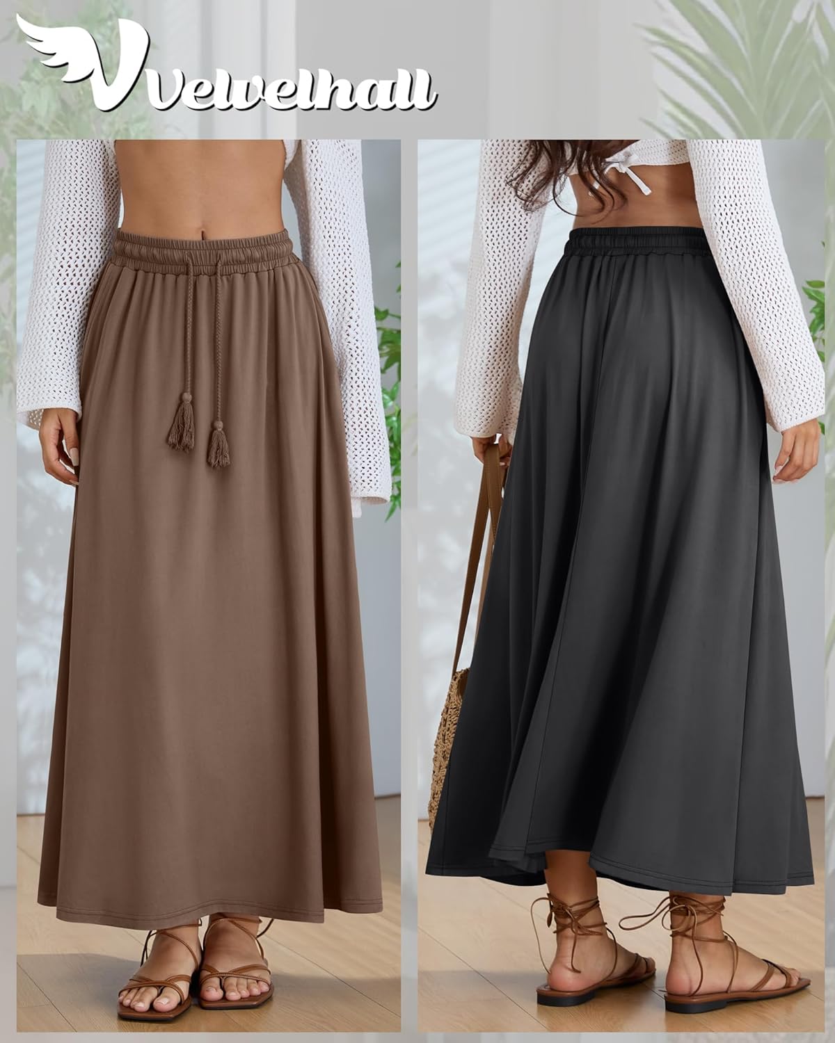 3 Pack Women's Maxi Long Skirts, Ankle Length a Line Elastic High Waist Flowy Boho Casual Skirt with Pockets - Image 2
