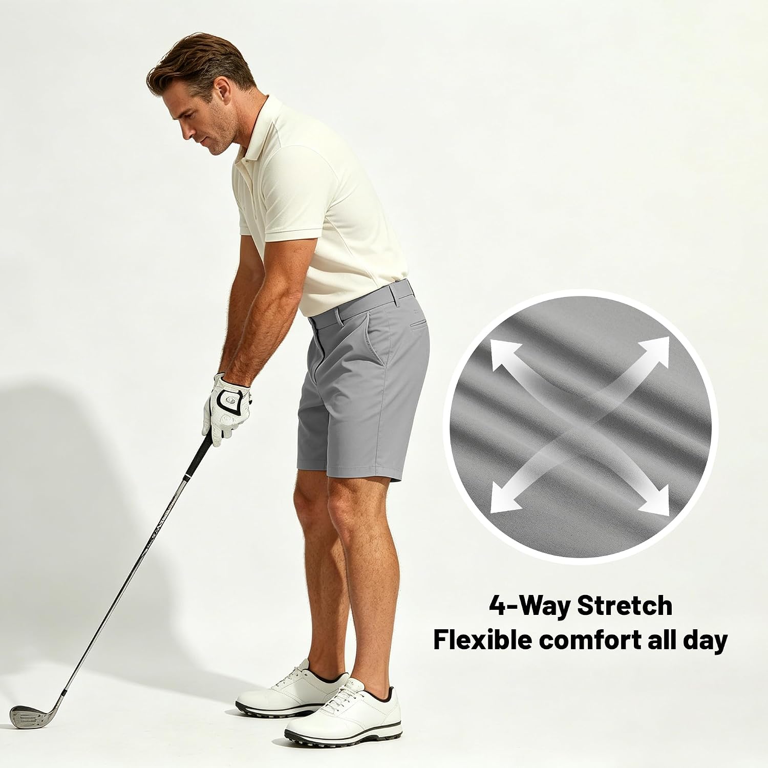 Men's 9" Golf Shorts Flat Front Expandable Waistband Stretch Quick Dry Work Dress 4 Pockets