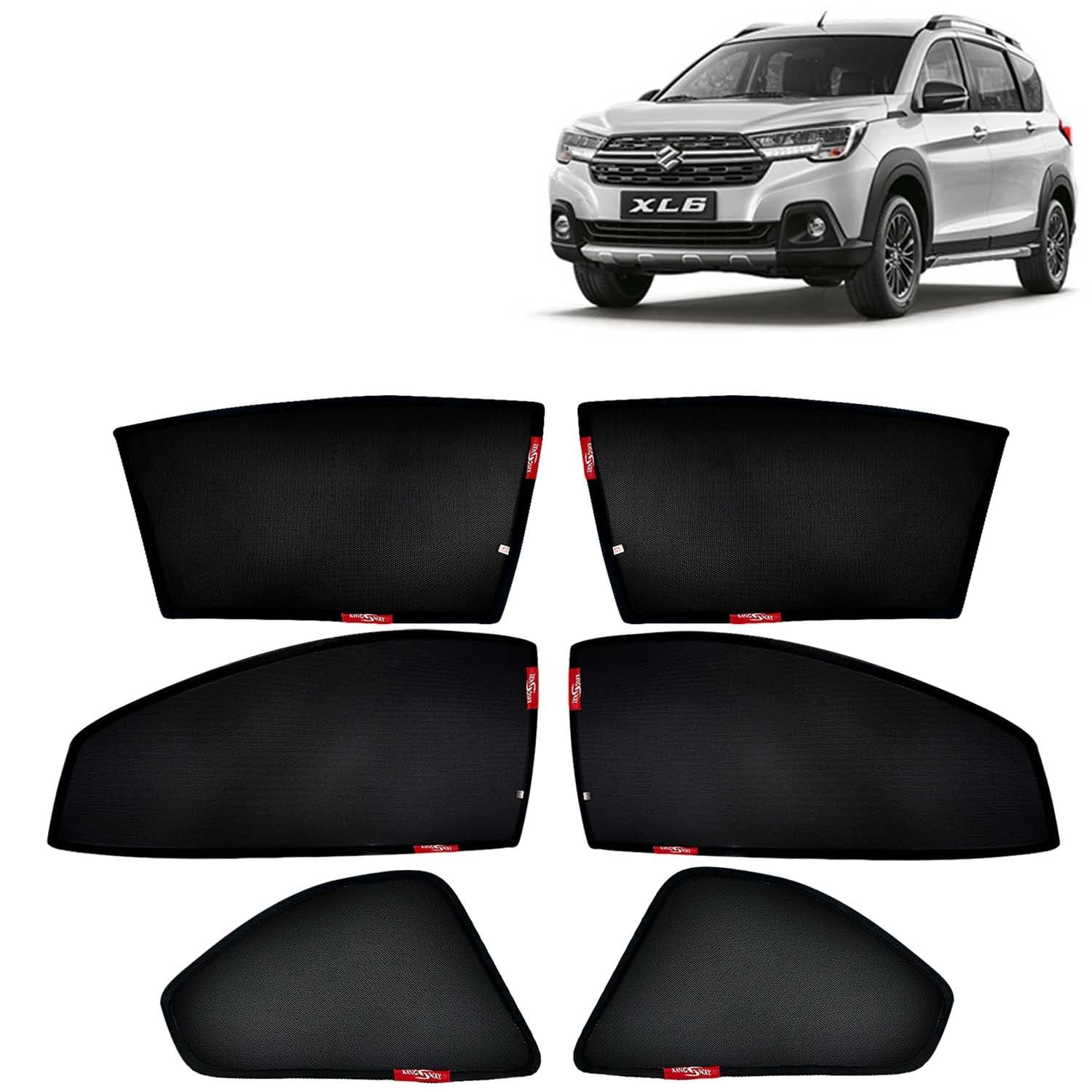 KINGSWAY Accessories Car Sun Shade Z-Black Non Magnetic Fix Type Curtains Only Compatible with Maruti Suzuki XL6 Year 2019 to 2022 All Model, Only Half Cut in Front Window, Car Curtains, Pack of 6 Pcs
