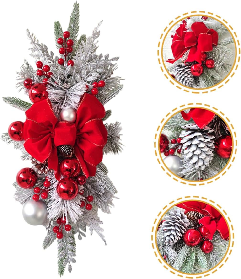 CHILDWEET Christmas Staircase Bow Teardrop Swag Decorative Railing Garland Lightweight Holiday Wall for Front Door Fireplace and Living Room Non- Version