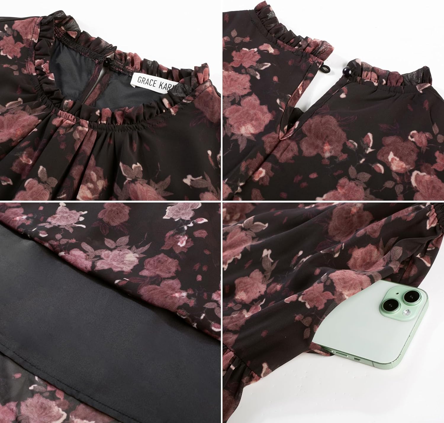 GRACE KARIN Women's Long Sleeve Maxi Dress 2026 Chiffon Flowy Wedding Guest Dresses Floral Dress with Pockets - Image 5