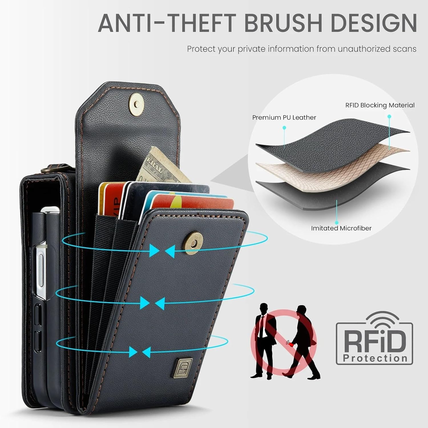 Case for Galaxy Z Flip 6 Cards Wallet Crossbody Lanyard Leather Purse Pocket Shoulder Strap Bag Cover(for Galaxy Z Flip 6/Brown)