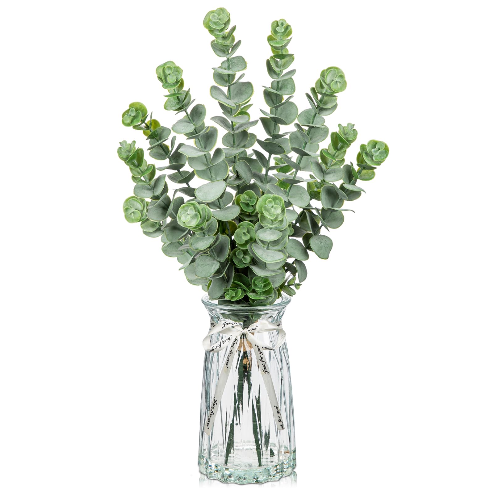 Tiges d'eucalyptus artificielles avec vase en verre Oairse 51cm